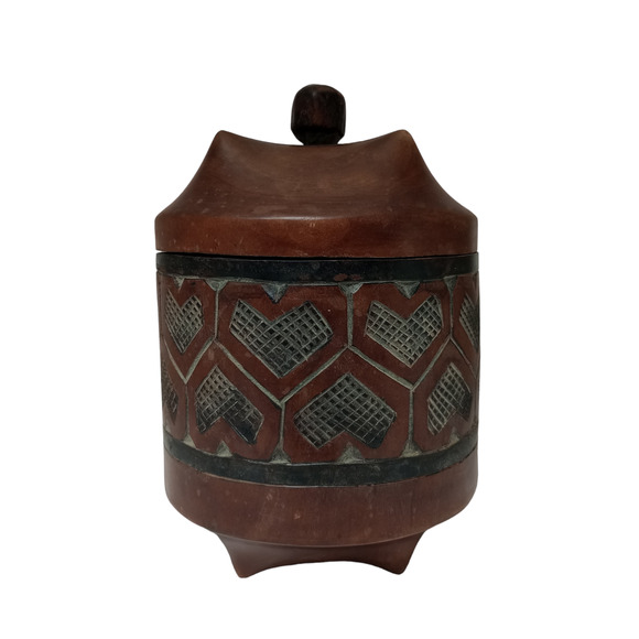 African Hand Carved Wooden Canister Artist Signed Mweng - Picture 1 of 8